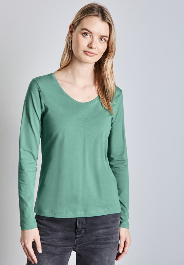 STREET ONE Langarmshirt mit abgerundetem V-Ausschnitt