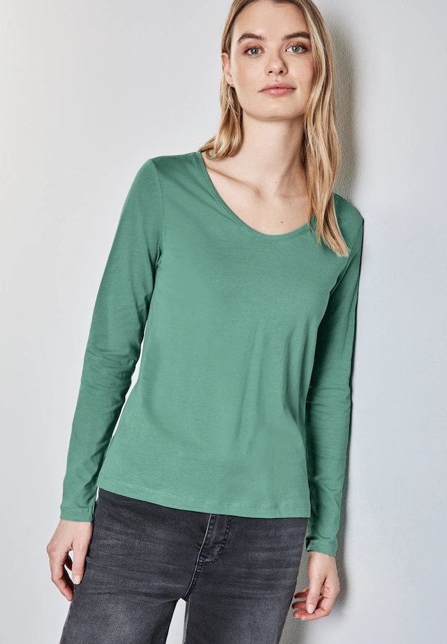 STREET ONE Langarmshirt mit abgerundetem V-Ausschnitt