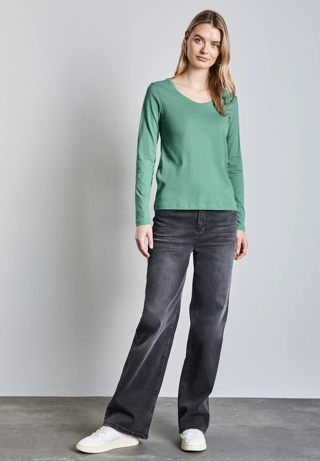 STREET ONE Langarmshirt mit abgerundetem V-Ausschnitt