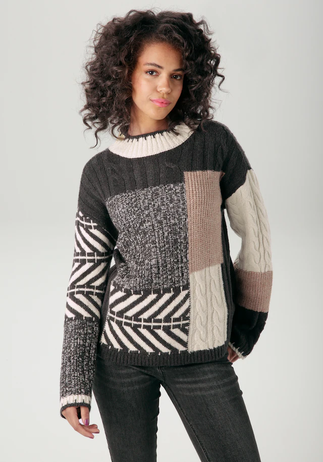 Aniston CASUAL Strickpullover im farbharmonischem Patch-Dessin
