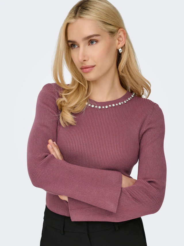 ONLY Rundhalspullover »ONLNATASCHA LS BLING O-NECK CC KNT«