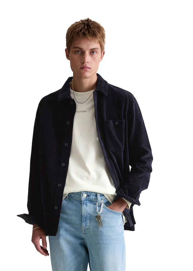 Marc O'Polo DENIM Langarmshirt aus softem Frottee-Cord, relaxed fit, Kentkragen