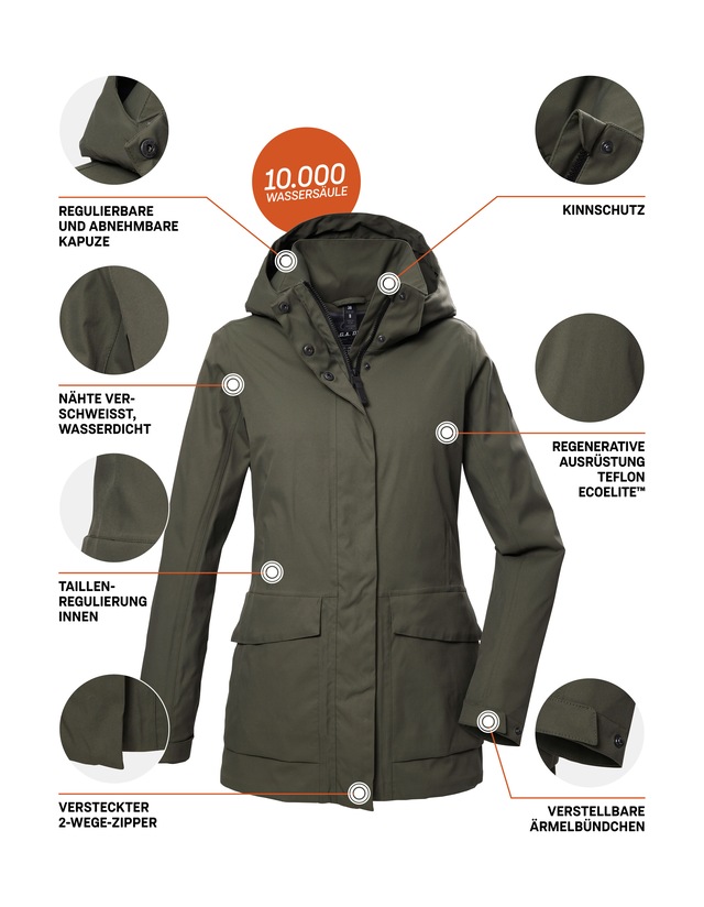 G.I.G.A. DX by killtec Funktionsjacke »GS 54 WMN JCKT« Wasserdicht, atmungsaktiv, recycelte Materialien, abnehmbare Kapuze