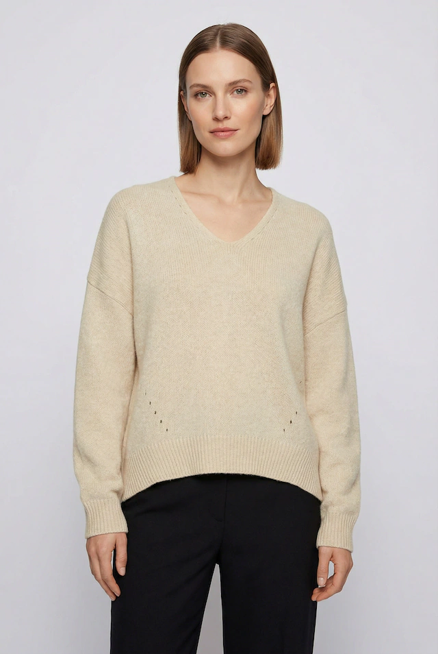 BOSS ORANGE Strickpullover »Fondyssa Premium Damenmode« im Relaxed Fit, V-Ausschnitt, Alpaka-Anteil