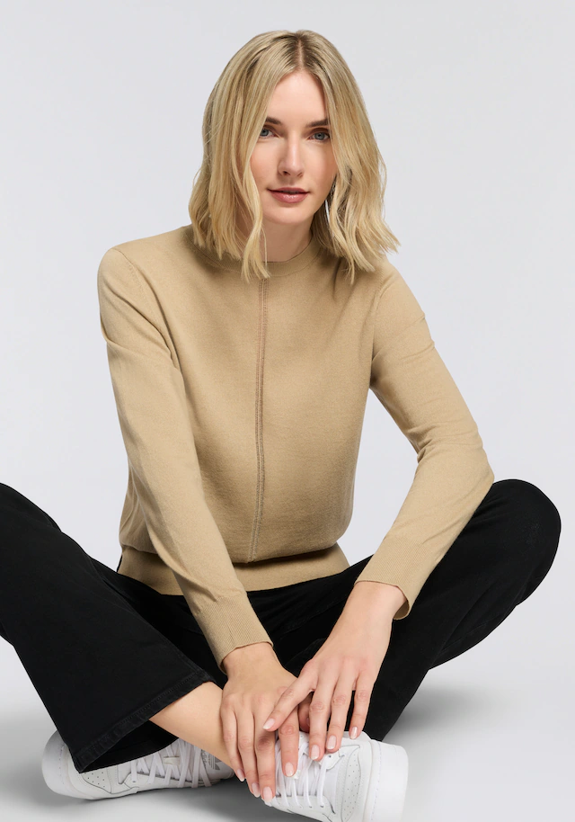 BOSS ORANGE Strickpullover »Finguine Premium Damenmode« mit Ajour-Dekor, Woll-Mix, Rundhalsform