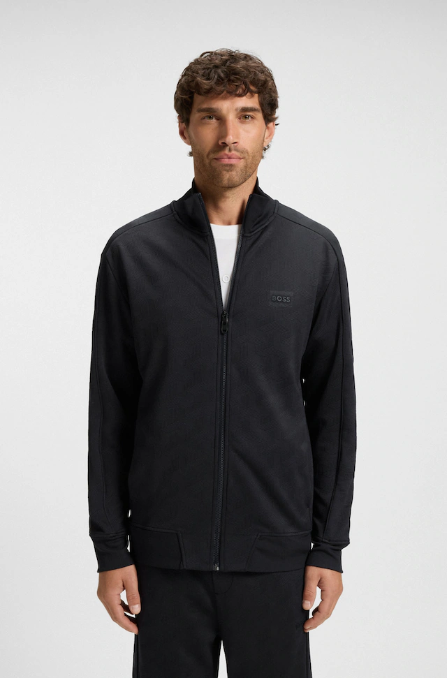 BOSS GREEN Sweatjacke »Mirror« Flachstrickkragen, regular fit, Reißverschluss, gesteppter Jacquard