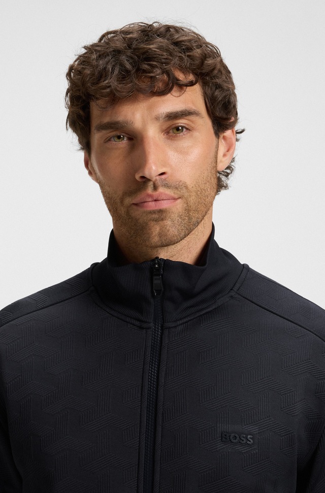 BOSS GREEN Sweatjacke »Mirror« Flachstrickkragen, regular fit, Reißverschluss, gesteppter Jacquard