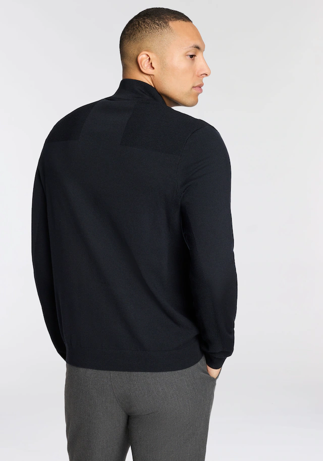 BOSS GREEN Strickpullover Stehkragen mit Reißverschluss, Regular Fit, Woll-Anteil