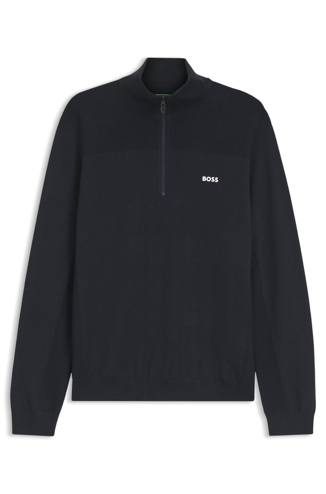 BOSS GREEN Strickpullover Stehkragen mit Reißverschluss, Regular Fit, Woll-Anteil