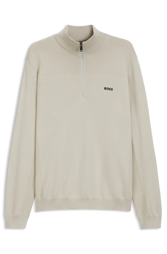 BOSS GREEN Strickpullover Stehkragen mit Reißverschluss, Regular Fit, Woll-Anteil