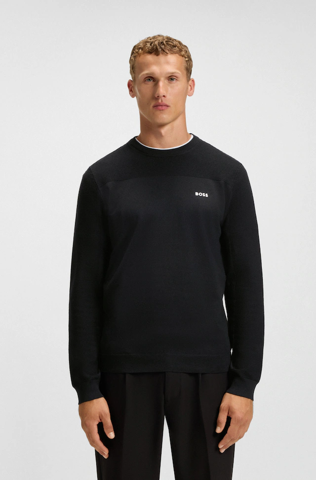 BOSS GREEN Strickpullover »KN Momentum-X CN« Rundhalsausschnitt, Regular Fit, kontrast HD-Logo