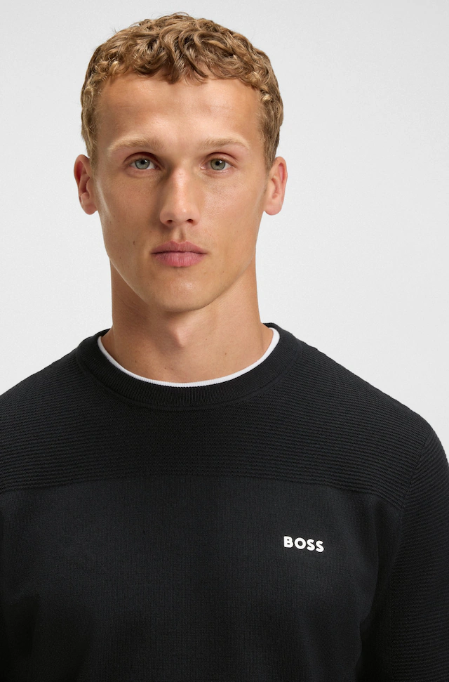 BOSS GREEN Strickpullover »KN Momentum-X CN« Rundhalsausschnitt, Regular Fit, kontrast HD-Logo