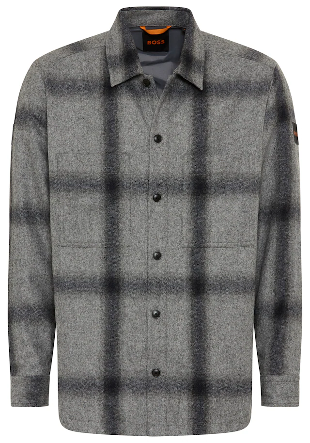 BOSS ORANGE Langarmhemd »Locky« melierte Wollmischung, Karo-Design, oversize fit