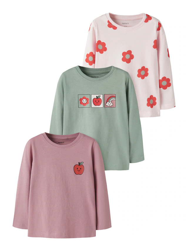 Name It Langarmshirt »NMFNIA 3P LS TOP« Packung, 3 Baumwolle, regular fit