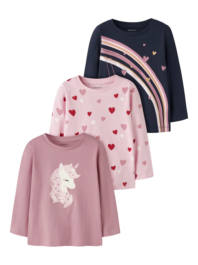 Name It Langarmshirt »NMFNIA 3P LS TOP« Packung, 3 Baumwolle, regular fit