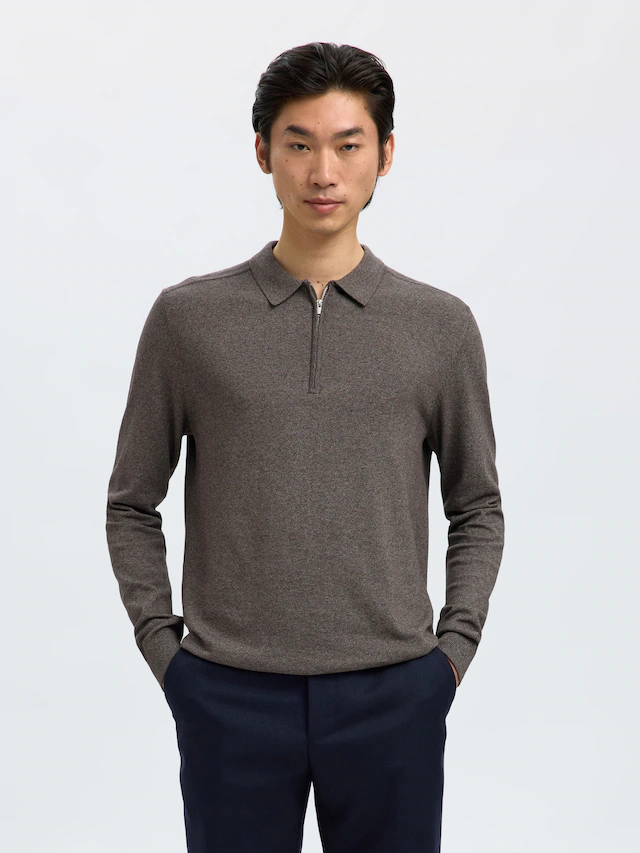 SELECTED Polokragenpullover »SLHBERG LS HALF ZIP POLO NOOS«