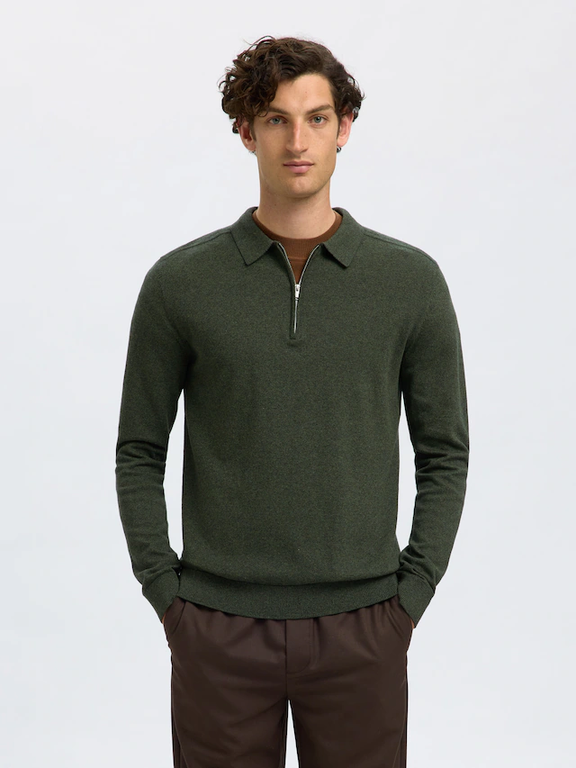 SELECTED Polokragenpullover »SLHBERG LS HALF ZIP POLO NOOS«