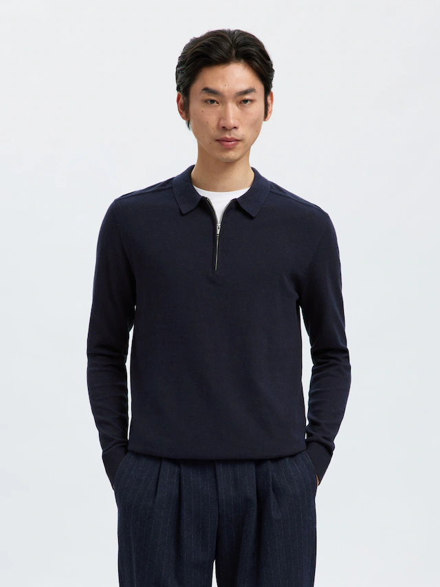 SELECTED Polokragenpullover »SLHBERG LS HALF ZIP POLO NOOS«