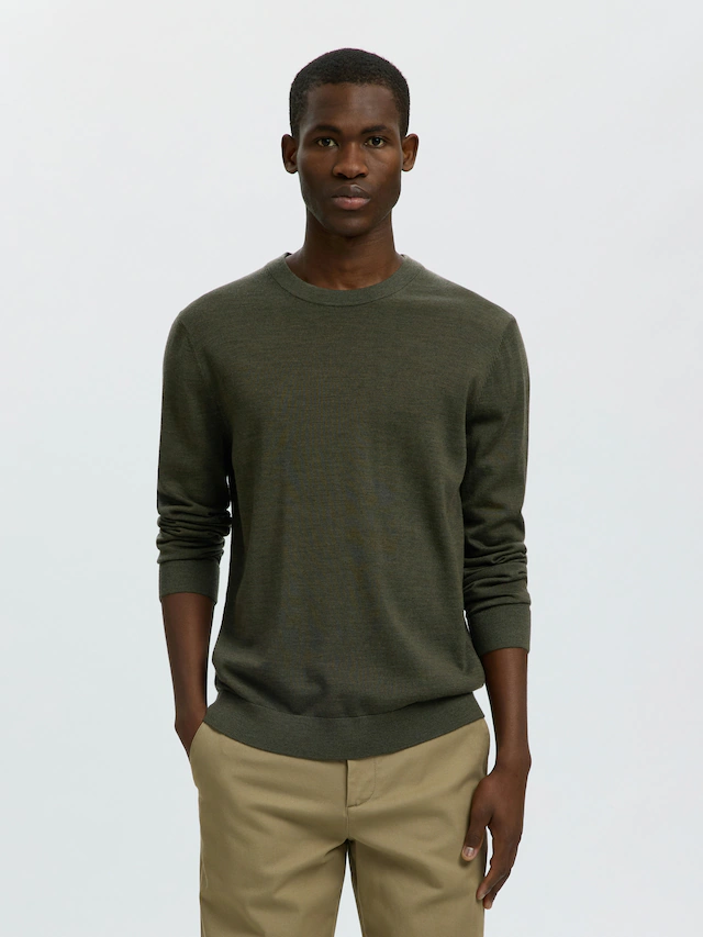 SELECTED Rundhalspullover »SLHTRAY LS KNIT MERINO CREW NECK NOOS« Wolle, regular fit