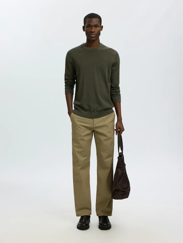 SELECTED Rundhalspullover »SLHTRAY LS KNIT MERINO CREW NECK NOOS« Wolle, regular fit