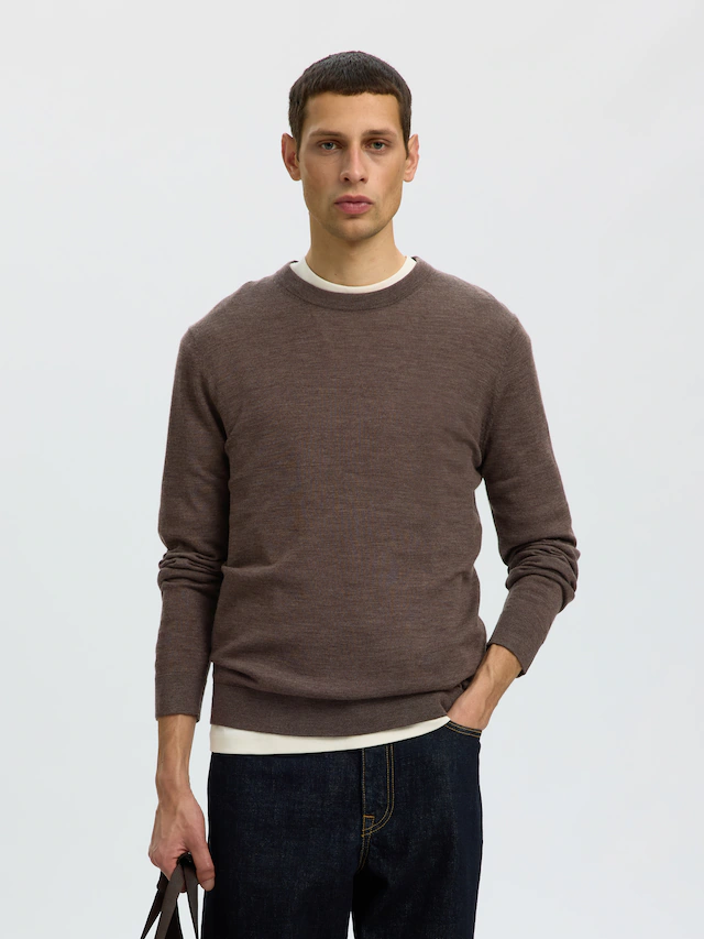 SELECTED Rundhalspullover »SLHTRAY LS KNIT MERINO CREW NECK NOOS« Wolle, regular fit