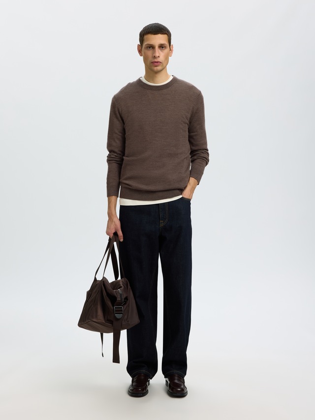 SELECTED Rundhalspullover »SLHTRAY LS KNIT MERINO CREW NECK NOOS« Wolle, regular fit