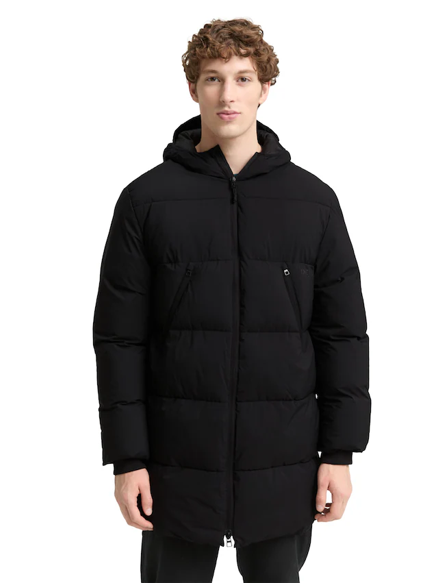 TOM TAILOR Denim Steppjacke mit Kapuze mit Logo Print