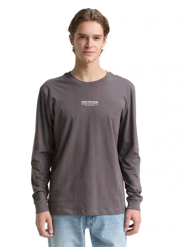 TOM TAILOR Denim Rundhalsshirt mit Schriftzug