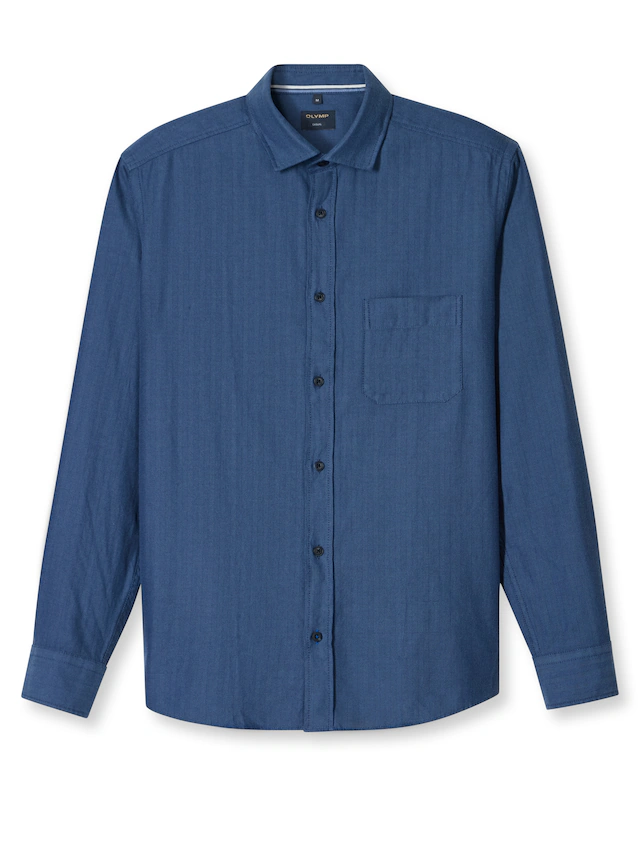 OLYMP Flanellhemd casual, modern fit, Kentkragen, unifarben