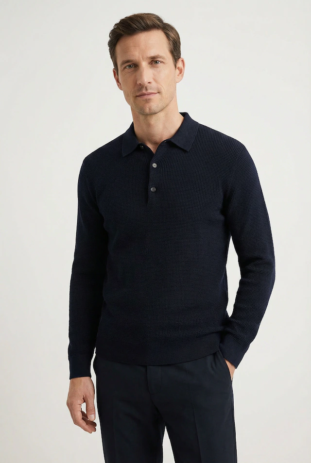OLYMP Polokragenpullover »Waffle Structure Pullover« strukturiert, unifarben, regular fit, Strick