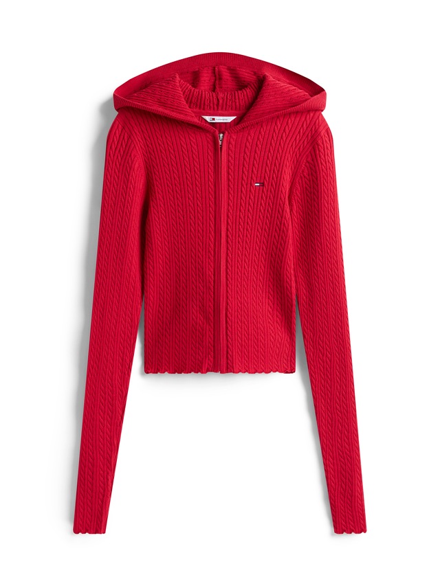 Tommy Jeans Strickjacke »TJW ESSENTIAL ZIPPER HOOD CARDI« mit Zopfstrickmuster und Kapuze