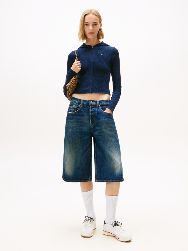 Tommy Jeans Strickjacke »TJW ESSENTIAL ZIPPER HOOD CARDI« mit Zopfstrickmuster und Kapuze