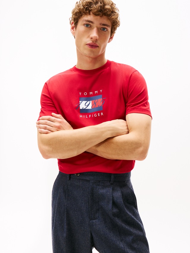 Tommy Hilfiger T-Shirt »LINEAR FLAG GRAPHIC« Rundhals, regular fit, Jersey