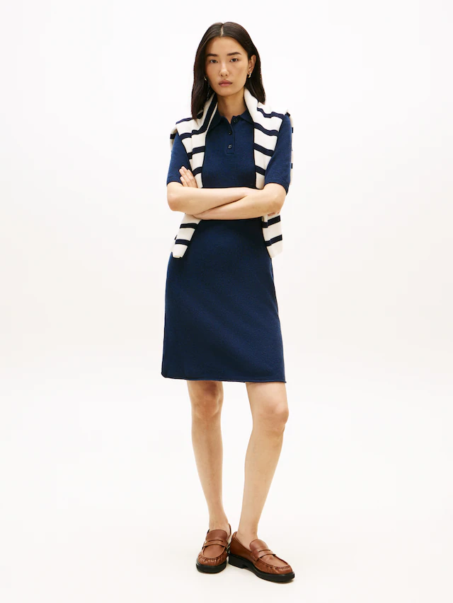 Tommy Hilfiger Strickkleid »SOFT WOOL HALF SL F&F POLO DRESS« aus reiner Wolle
