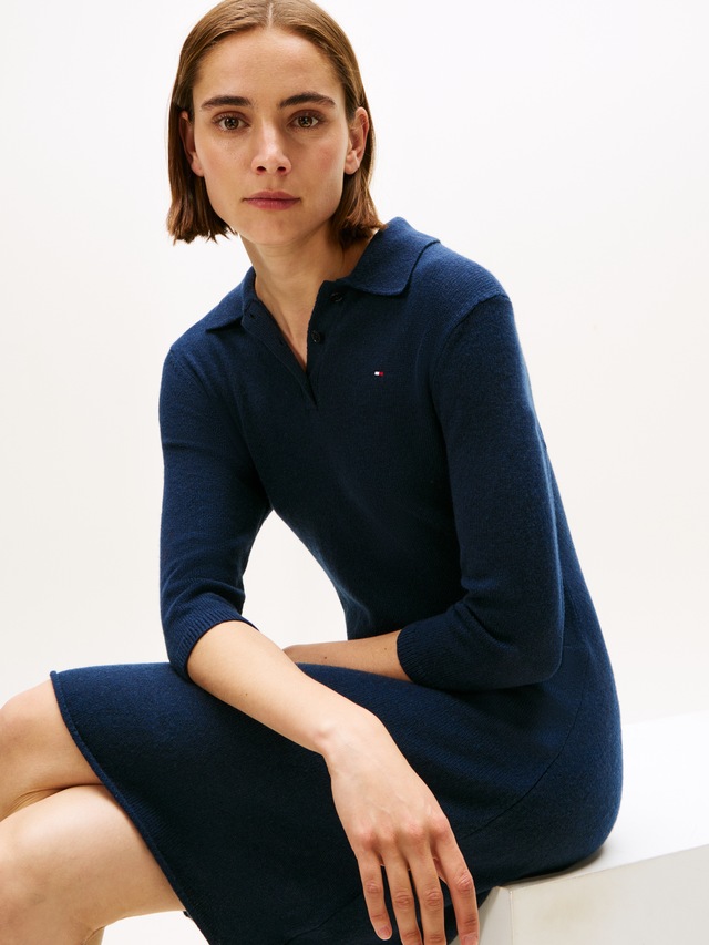 Tommy Hilfiger Strickkleid »SOFT WOOL HALF SL F&F POLO DRESS« aus reiner Wolle