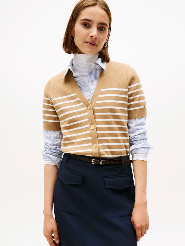 Tommy Hilfiger Strickjacke »CO JERSEY MID GG GOLD BTN CARDI« mit goldfarbenen Knöpfen