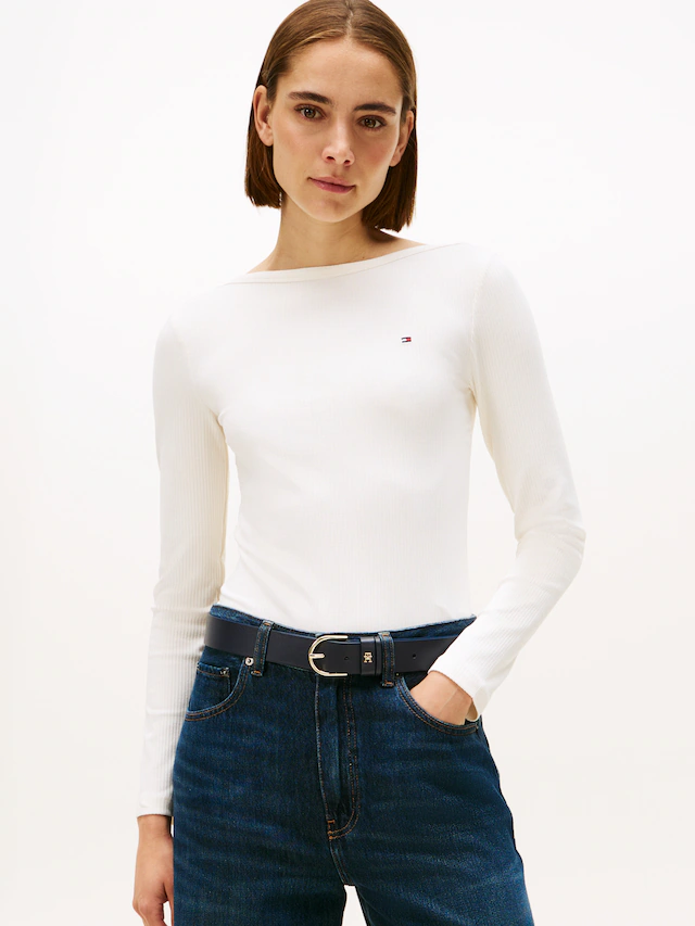 Tommy Hilfiger Langarmshirt »SLIM 5X2 RIB BOAT-NK LS mit U-Boot Ausschnitt und Rippstruktur« unifarben, casual, slim fit, Viskosemix, U-Boot-Ausschnitt