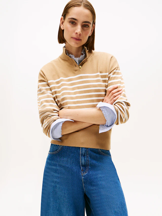 Tommy Hilfiger Strickpullover »CO JERSEY GOLD BTN MOCK-NK SWT« mit goldfarbenen Knöpfen