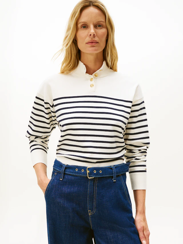 Tommy Hilfiger Strickpullover »CO JERSEY GOLD BTN MOCK-NK SWT« mit goldfarbenen Knöpfen