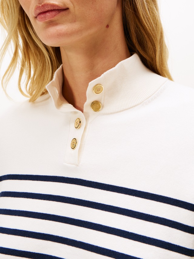 Tommy Hilfiger Strickpullover »CO JERSEY GOLD BTN MOCK-NK SWT« mit goldfarbenen Knöpfen