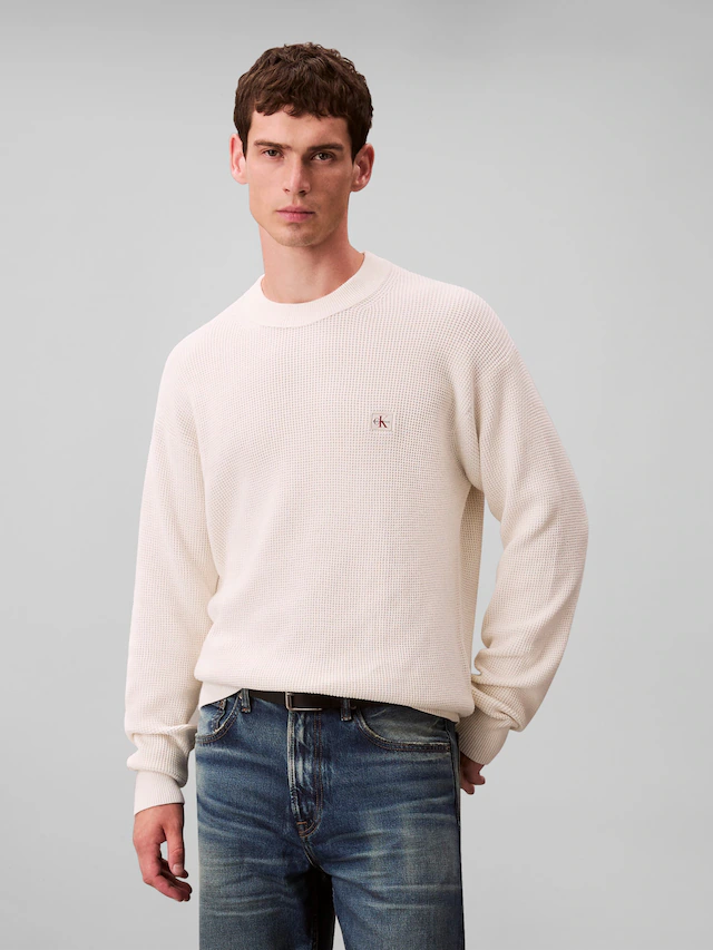 Calvin Klein Jeans Rundhalspullover »LS EZ COTTON WAFFLE CRWNK SWTR 9« Rundhalsausschnitt, regular fit
