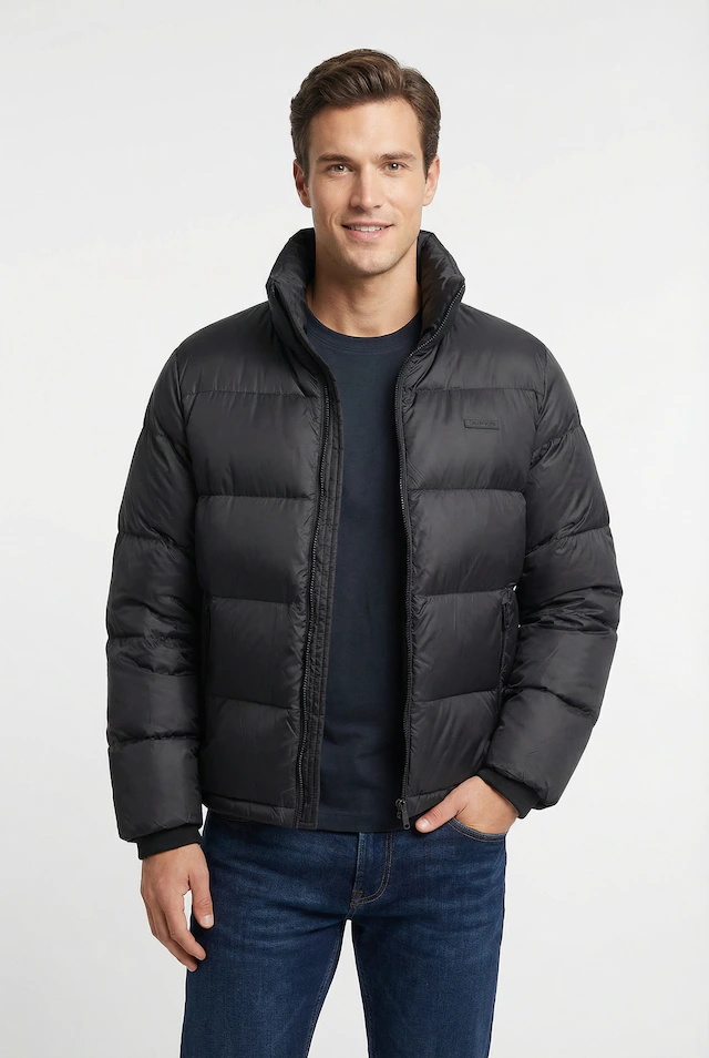 Calvin Klein Steppjacke »LS MDWT NYLON CHNNL DOWN PUFFER« ohne Kapuze Mit Rundhalsaussschnitt, regular fit
