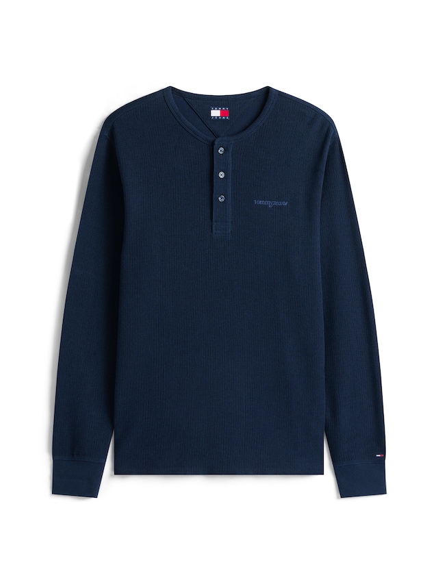 Tommy Jeans Henleyshirt »TJM WAFFLE SCRIPT HENLEY« Rundhals, slim fit, mit feiner Struktur