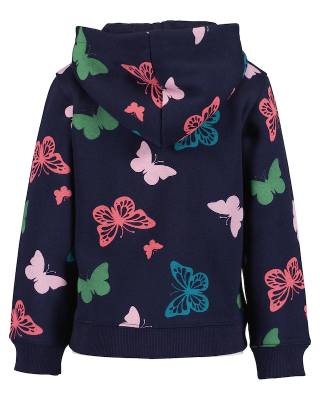 Blue Seven Kapuzensweatjacke mit Kängurutasche und tollem Schmetterlings-Alloverdruck