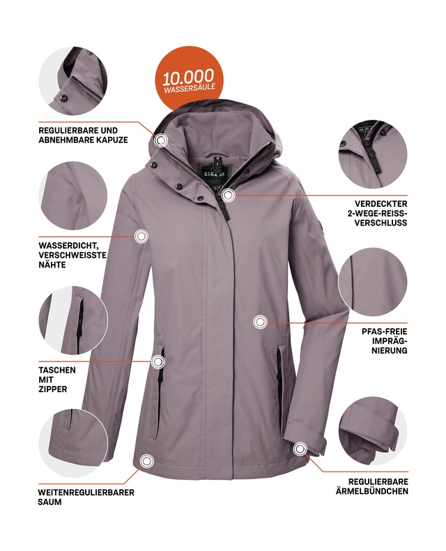 G.I.G.A. DX by killtec Funktionsjacke »GS 53 WMN JCKT« Wasser- und winddichte Damenjacke mit abnehmbarer Kapuze, atmungsaktiv