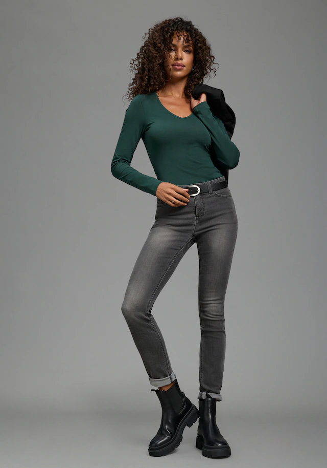 Laura Scott Langarmbody mit V-Ausschnitt, figurbetonte Passform, unifarbenes Design