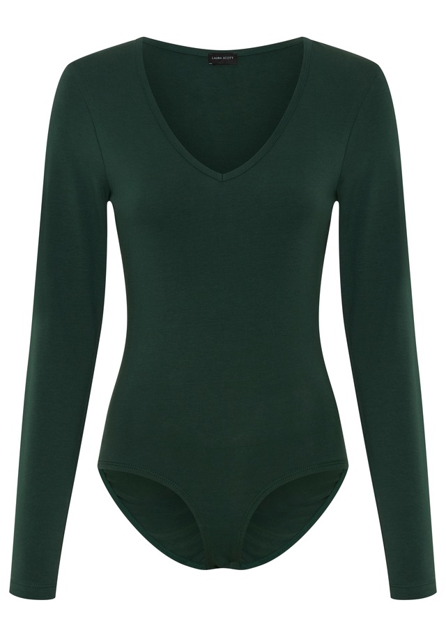 Laura Scott Langarmbody mit V-Ausschnitt, figurbetonte Passform, unifarbenes Design