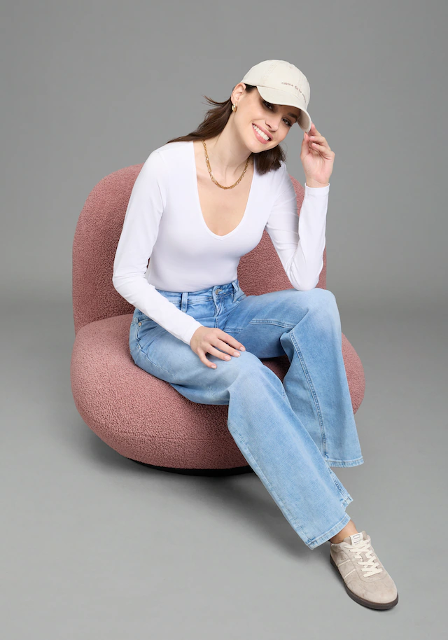 Laura Scott Langarmbody mit V-Ausschnitt, figurbetonte Passform, unifarbenes Design