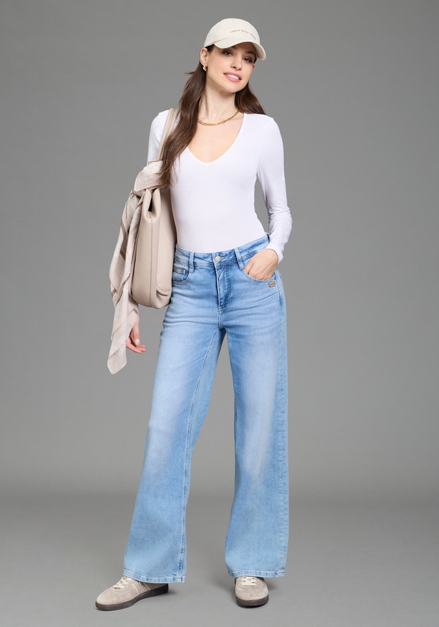 Laura Scott Langarmbody mit V-Ausschnitt, figurbetonte Passform, unifarbenes Design