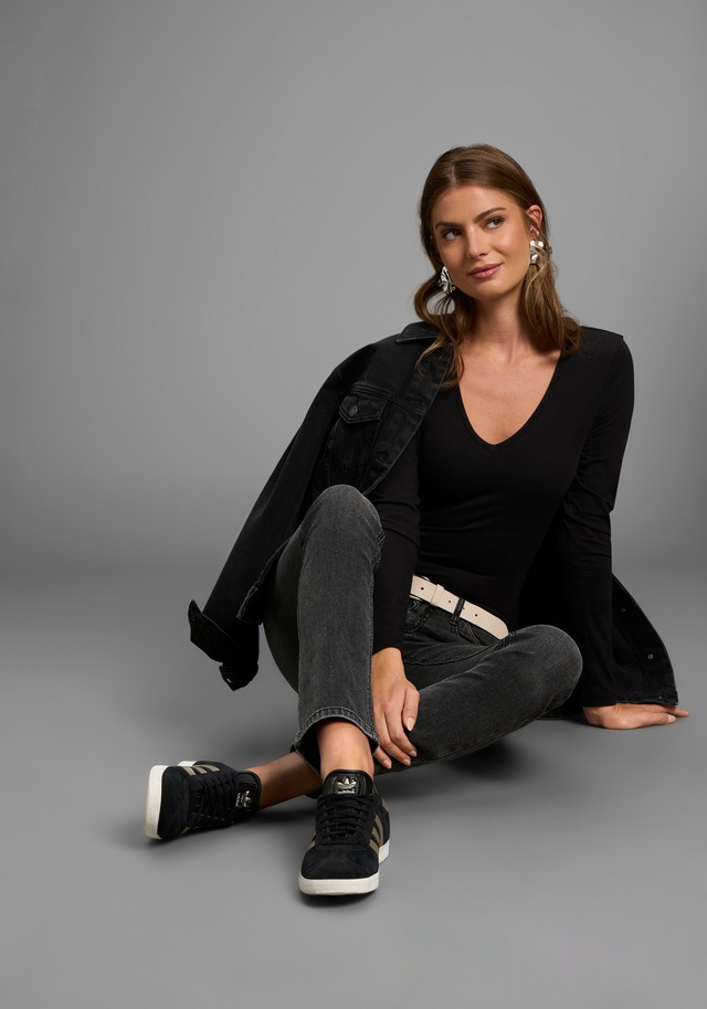 Laura Scott Langarmbody mit V-Ausschnitt, figurbetonte Passform, unifarbenes Design
